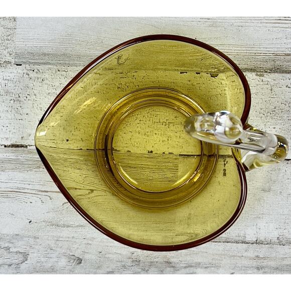MCM New Martinsville Glass Heart Shape Amber & Clear Swan Bowl Nut Dish - Picture 2 of 6